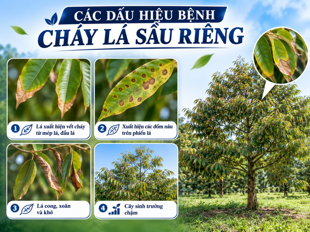 Các dấu hiệu bệnh cháy lá sầu riêng