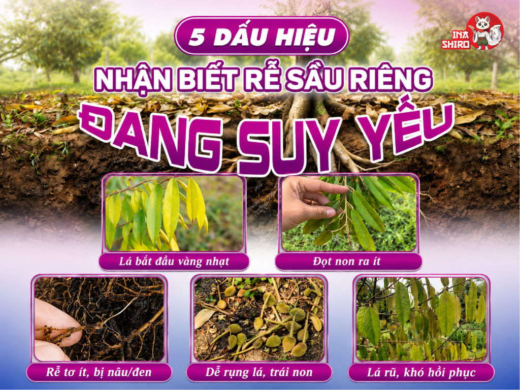 5 dấu hiệu nhận biết bộ rễ sầu riêng yếu