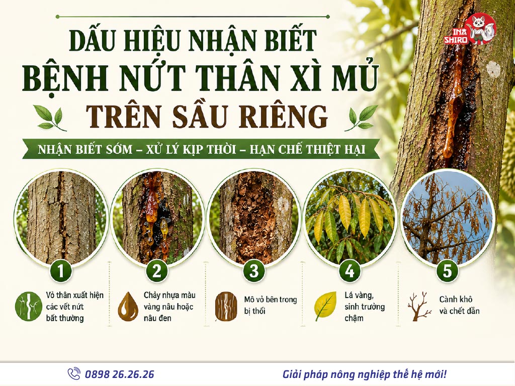 Dấu hiệu nhận biết bệnh nứt thân xì mủ trên sầu riêng. Nhận biết sớm - Xử lý kịp thời - Hạn chế thiệt hại