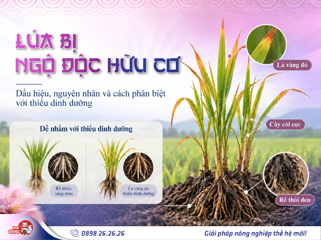 Lúa bị ngộ độc hữu cơ: Dấu hiệu, nguyên nhân và cách phân biệt với lúa bị thiếu dinh dưỡng