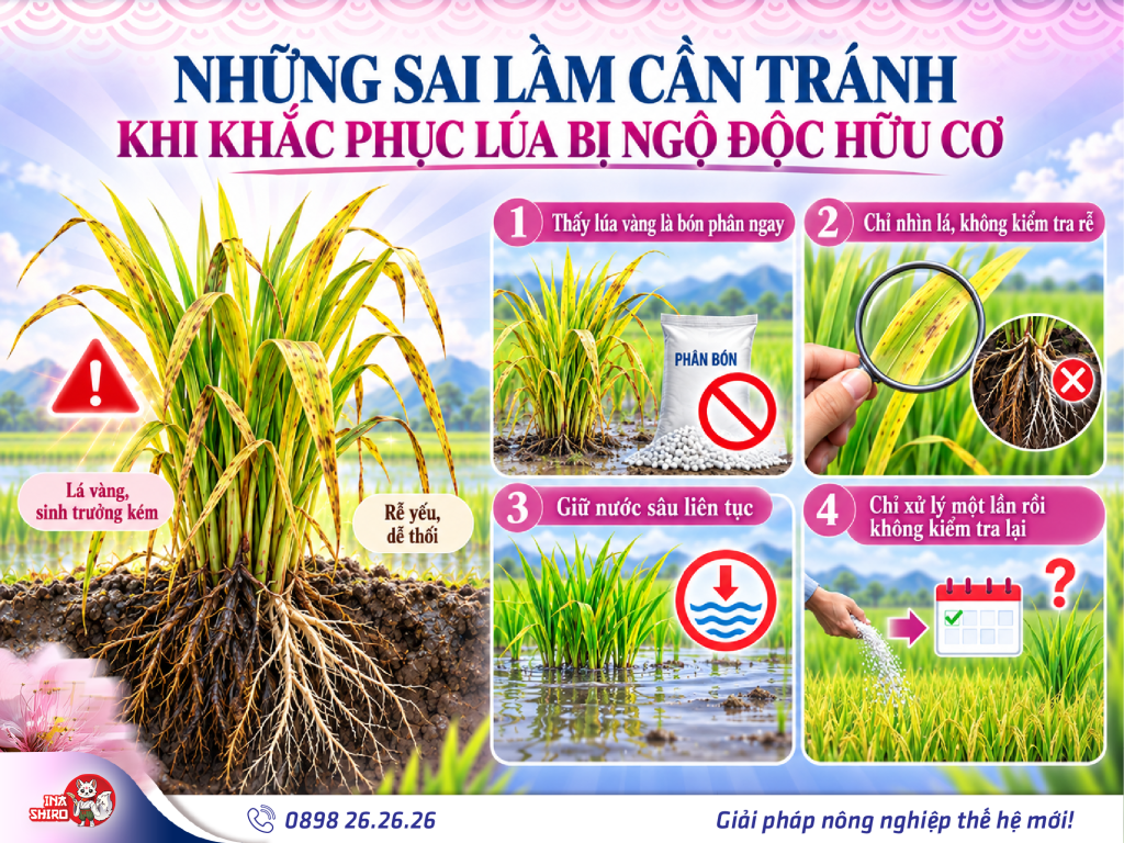 Những sai lầm cần tránh trong quá trình xử lý ngộ độc hữu cơ trên lúa