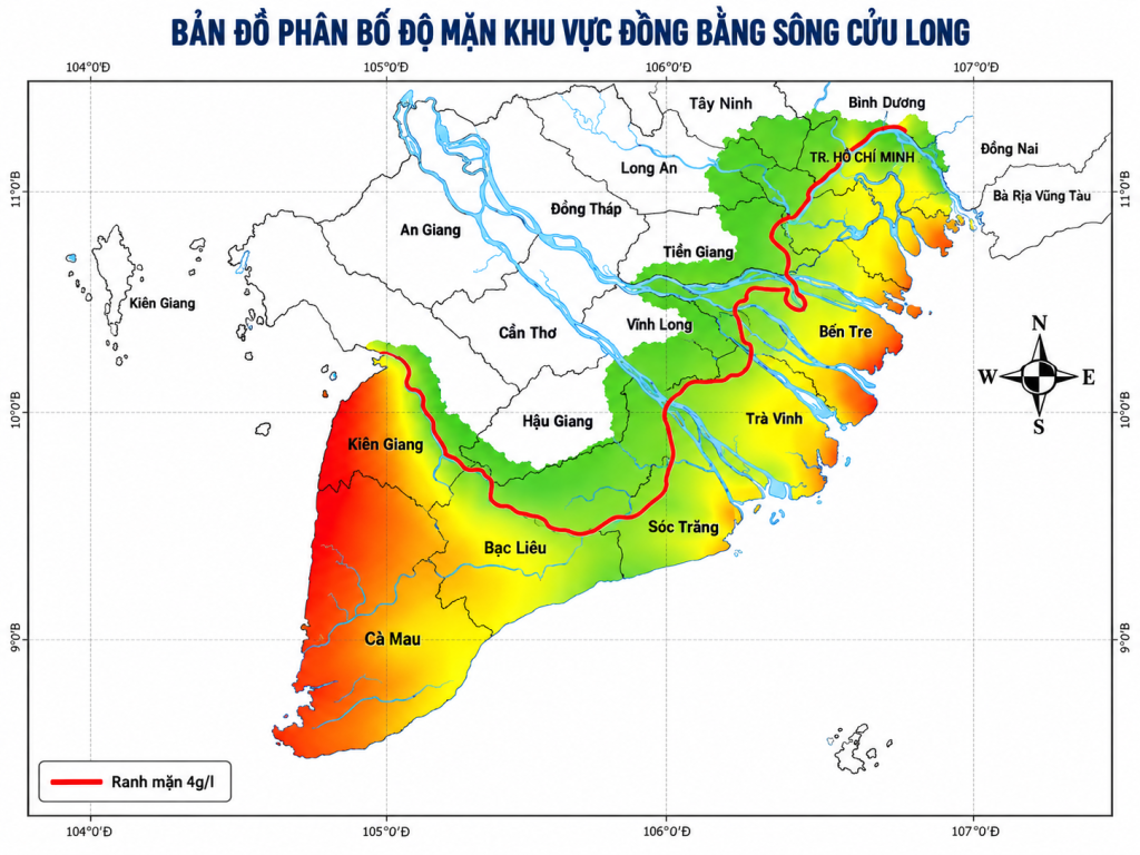 Bản đồ phân bố độ mặn khu vực Đồng bằng sông Cửu Long